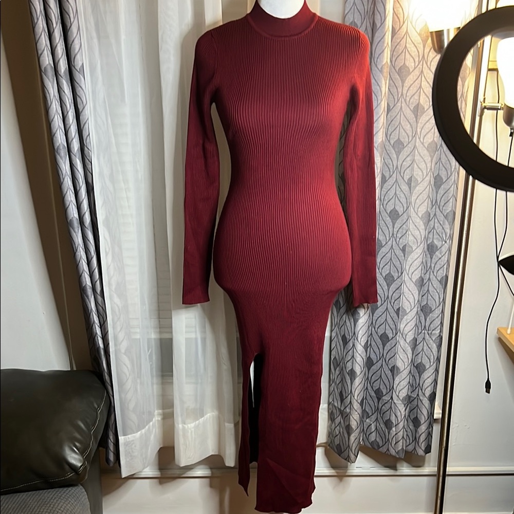 Windsor Chic Wine Long Sleeve Dress